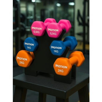 ZESTAW HANTLE HANTELKI NA STOJAKU NEOPRENOWE CIĘŻARKI 7KG